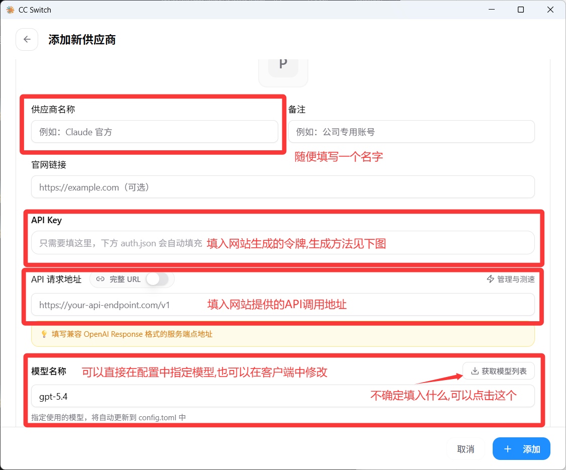 CC-Switch 自定义配置填写截图 2